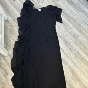 Frascara Black Formal Maxi Evening Gown  w/Ruffles on Side  Sheer Fabric Sz 16